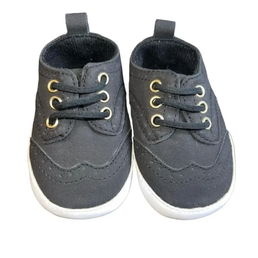 Unisex First Steps Black Oxford Baby Shoes Size 3-6M
